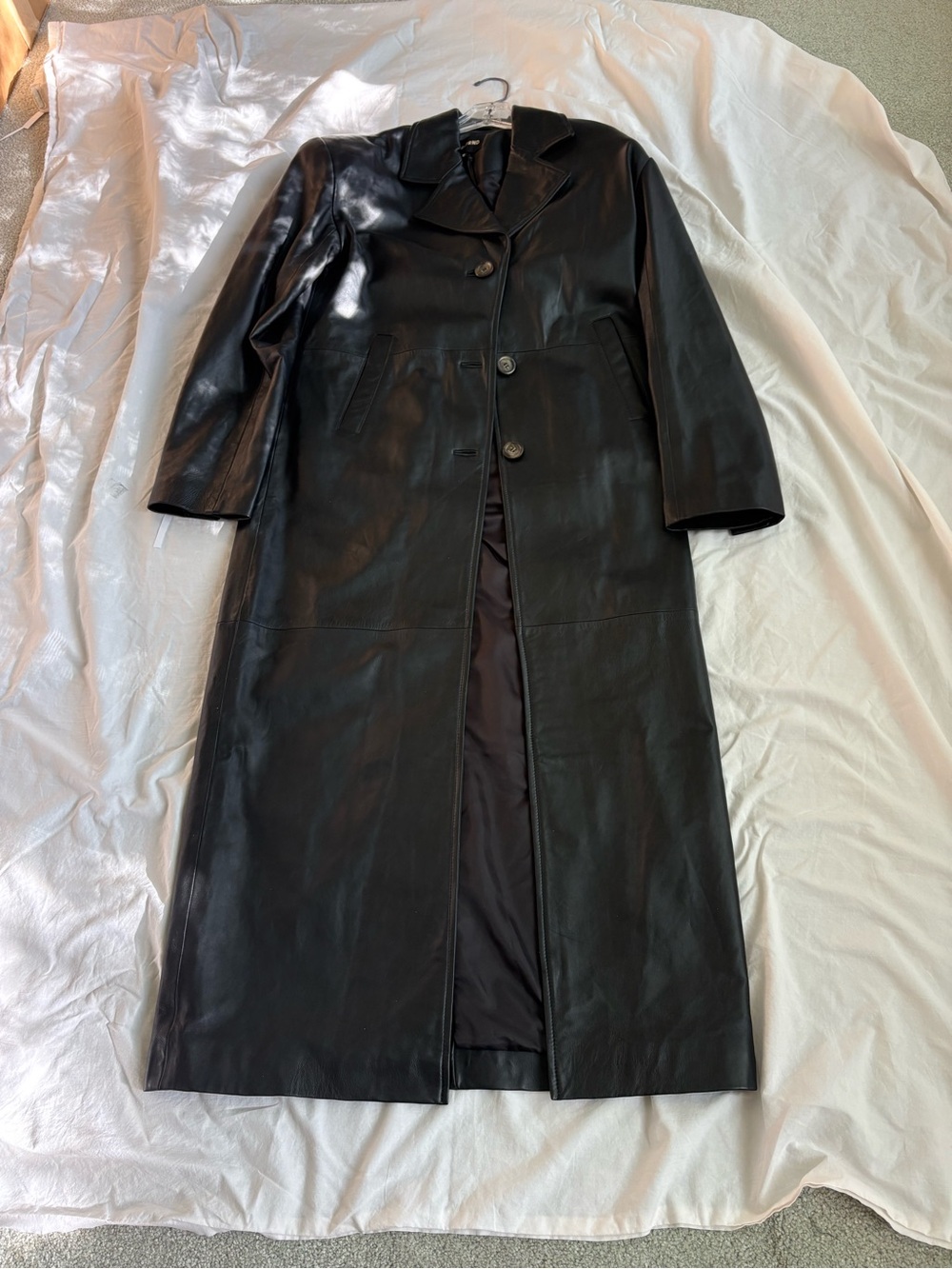 GRLFRND Black Long Leather Trench Coat